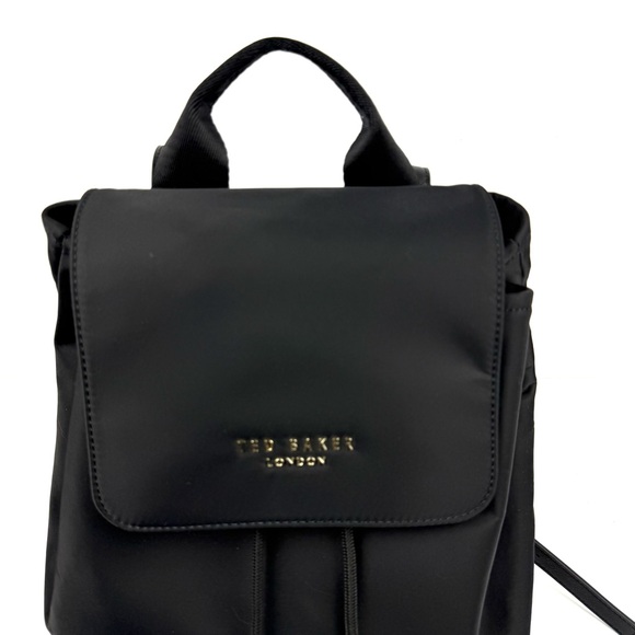 Ted Baker Backpack Black Nylon‎ Rucksack Gold Accent Drawstring Brand New - Picture 2 of 16